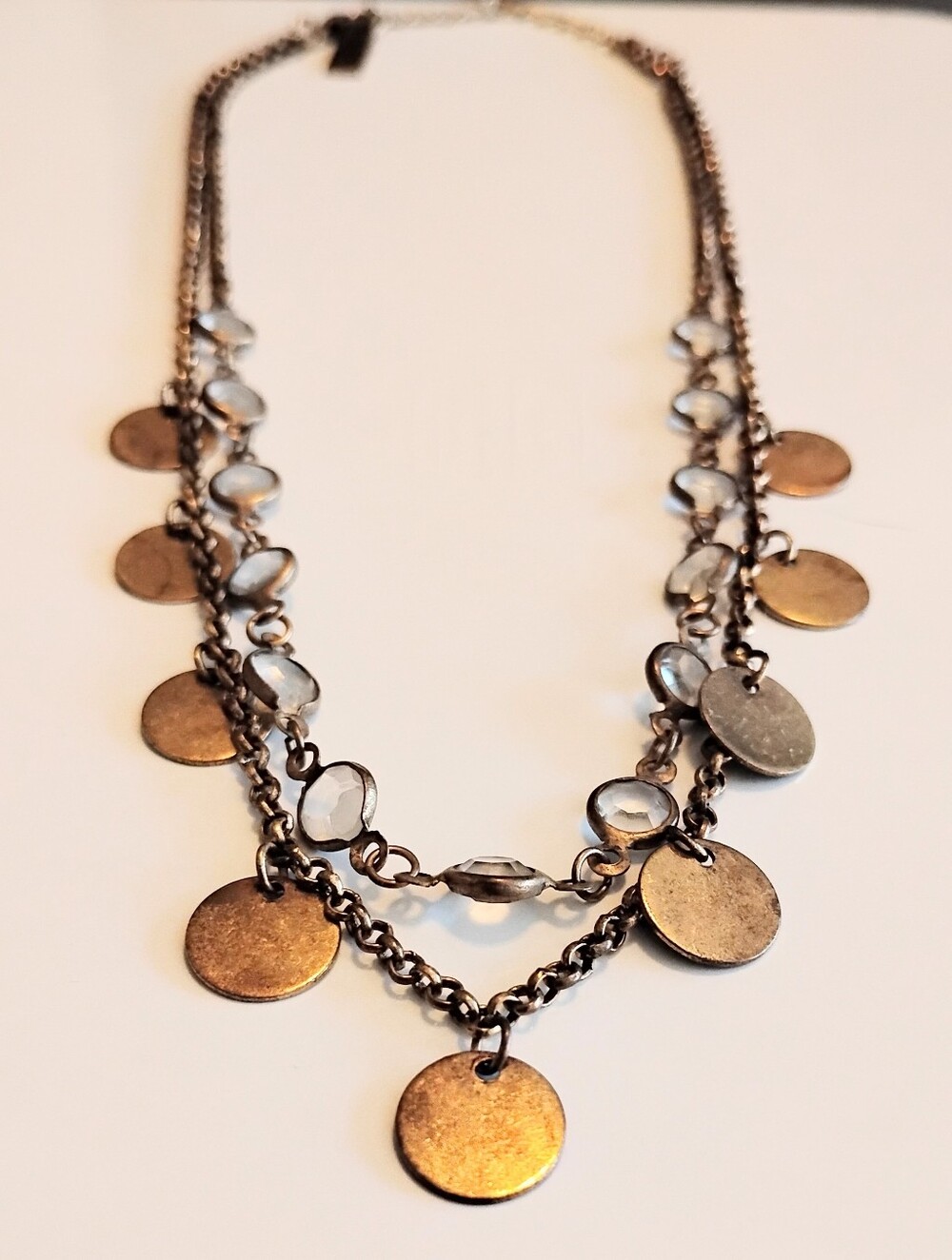 ✨ Boho Peasant Antique Gold Layered Coin Rhinestone Necklace Whimsygoth Y2K ✨